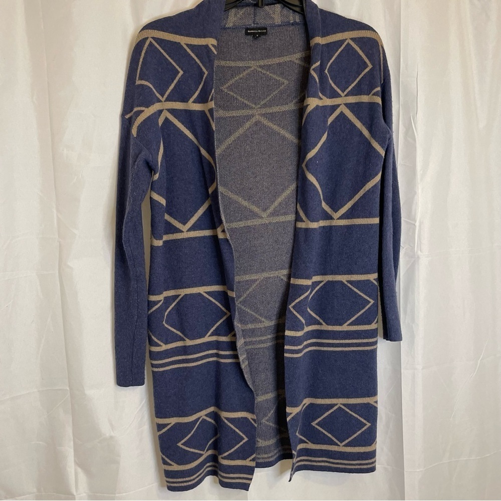 REBECCA ELLIOT Women’s Blue Tan Aztec Open Front Cardigan Sweater Size Small